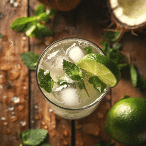Tropical Coconut Water Mocktail You’ll Love Instantly 2 Coconut water mocktail with lime and mint on ice