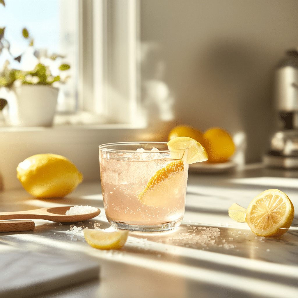Oprah's pink salt trick recipe glass with lemon