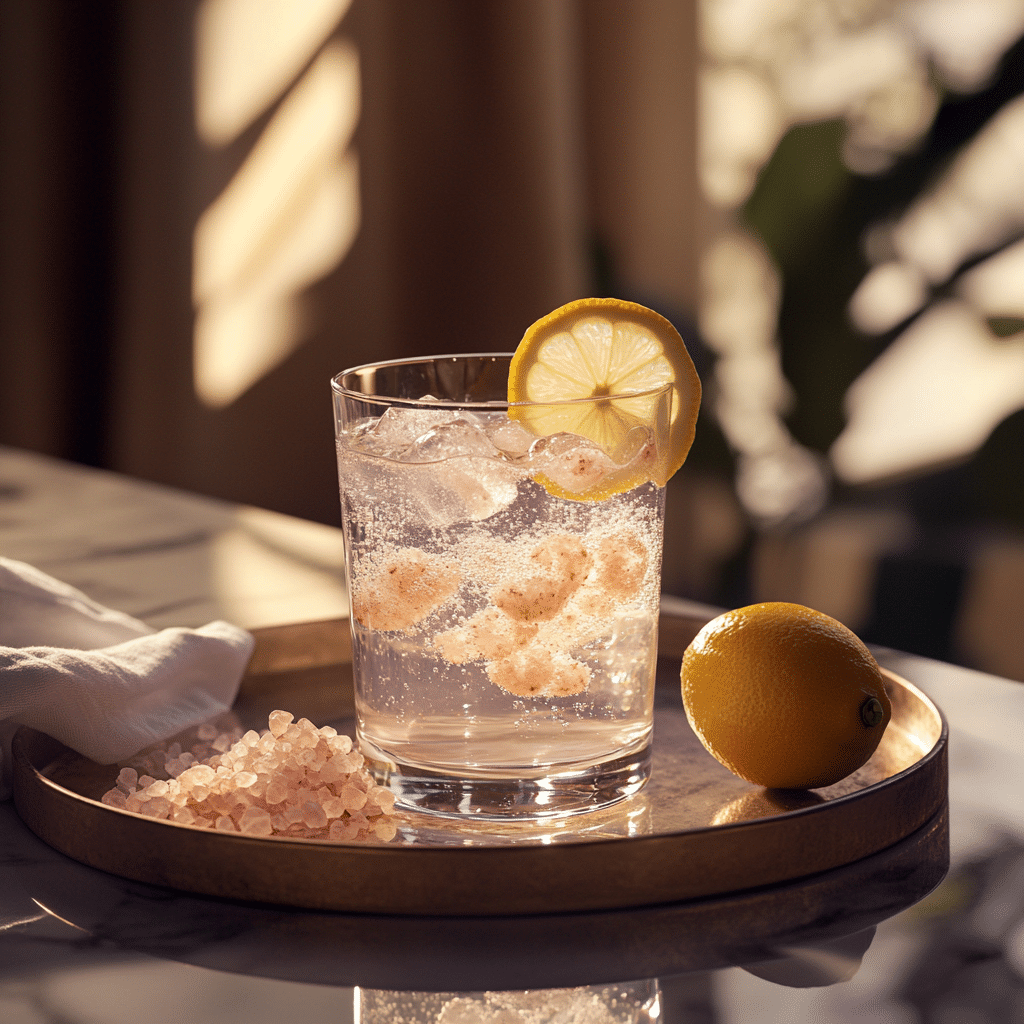 Serving Pink Salt Drink Oprah's pink salt trick recipe served with lemon