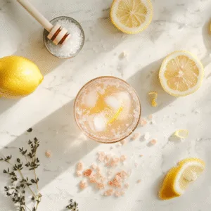 What Is the Pink Salt Trick That Really Soothes Digestion 2 Recipe card pink salt trick setup on white counter