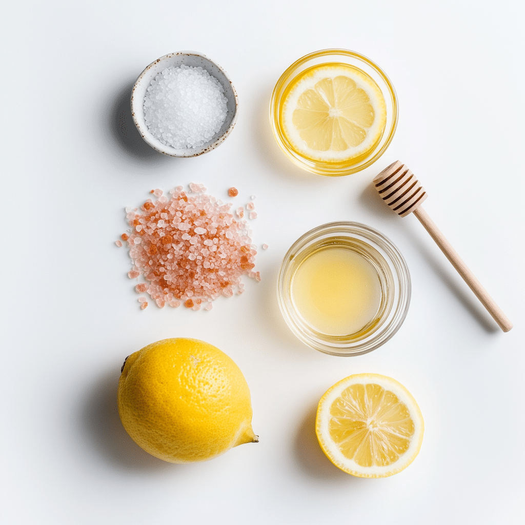 Ingredients for Pink Salt Weight Loss Drink pink salt weight loss drink ingredients flat lay