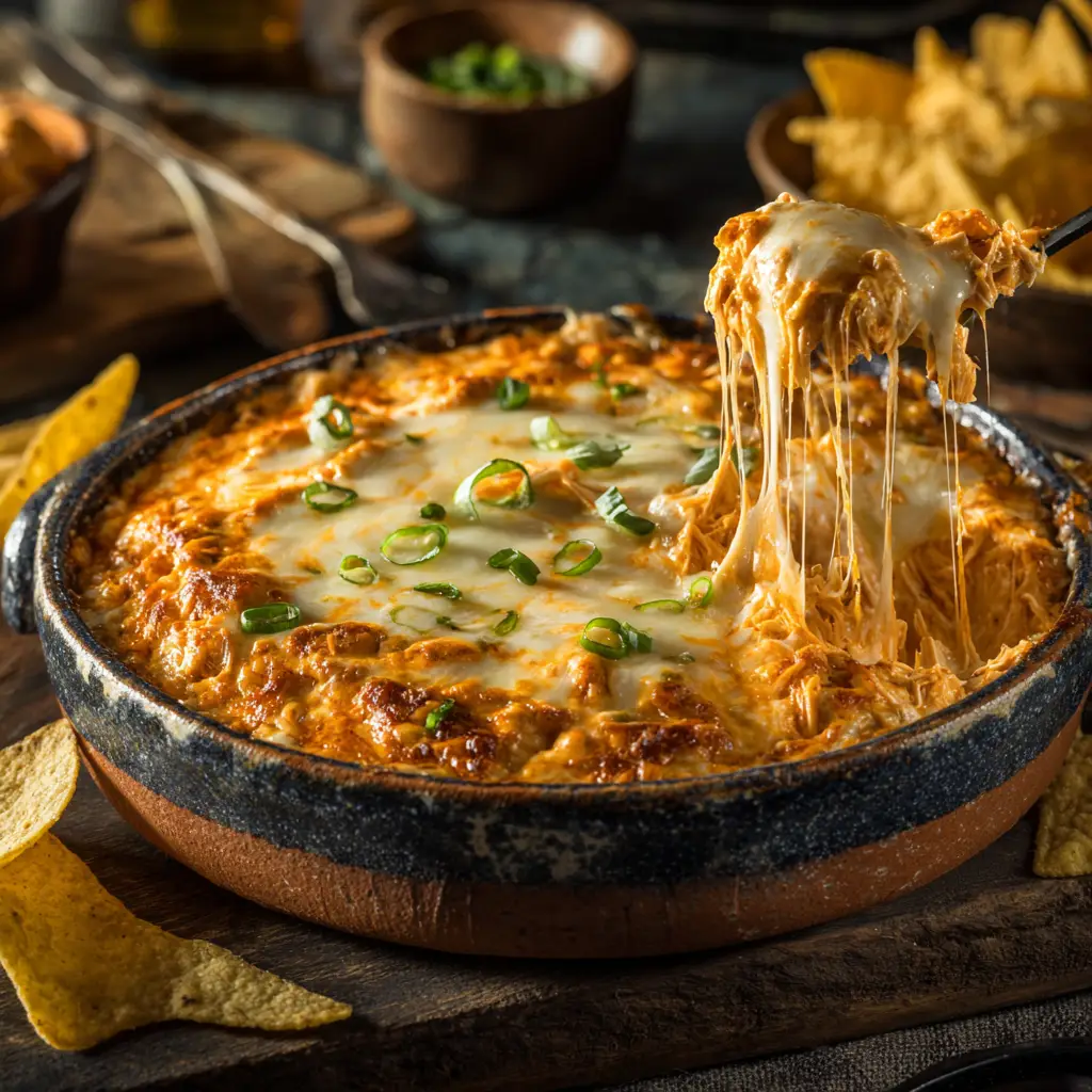 Serving healthy buffalo chicken dip recipe