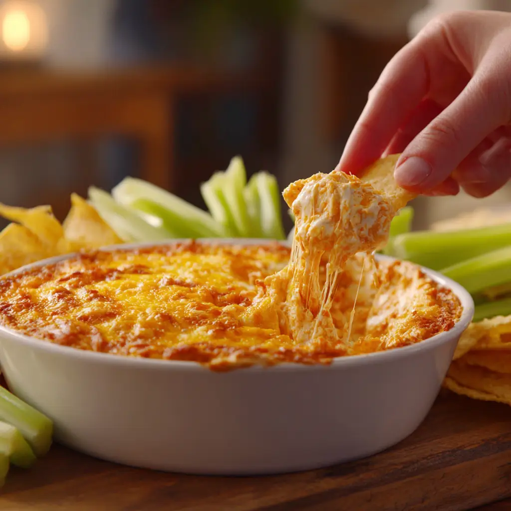 Serving the Buffalo Chicken Dip Serving healthy buffalo chicken dip recipe