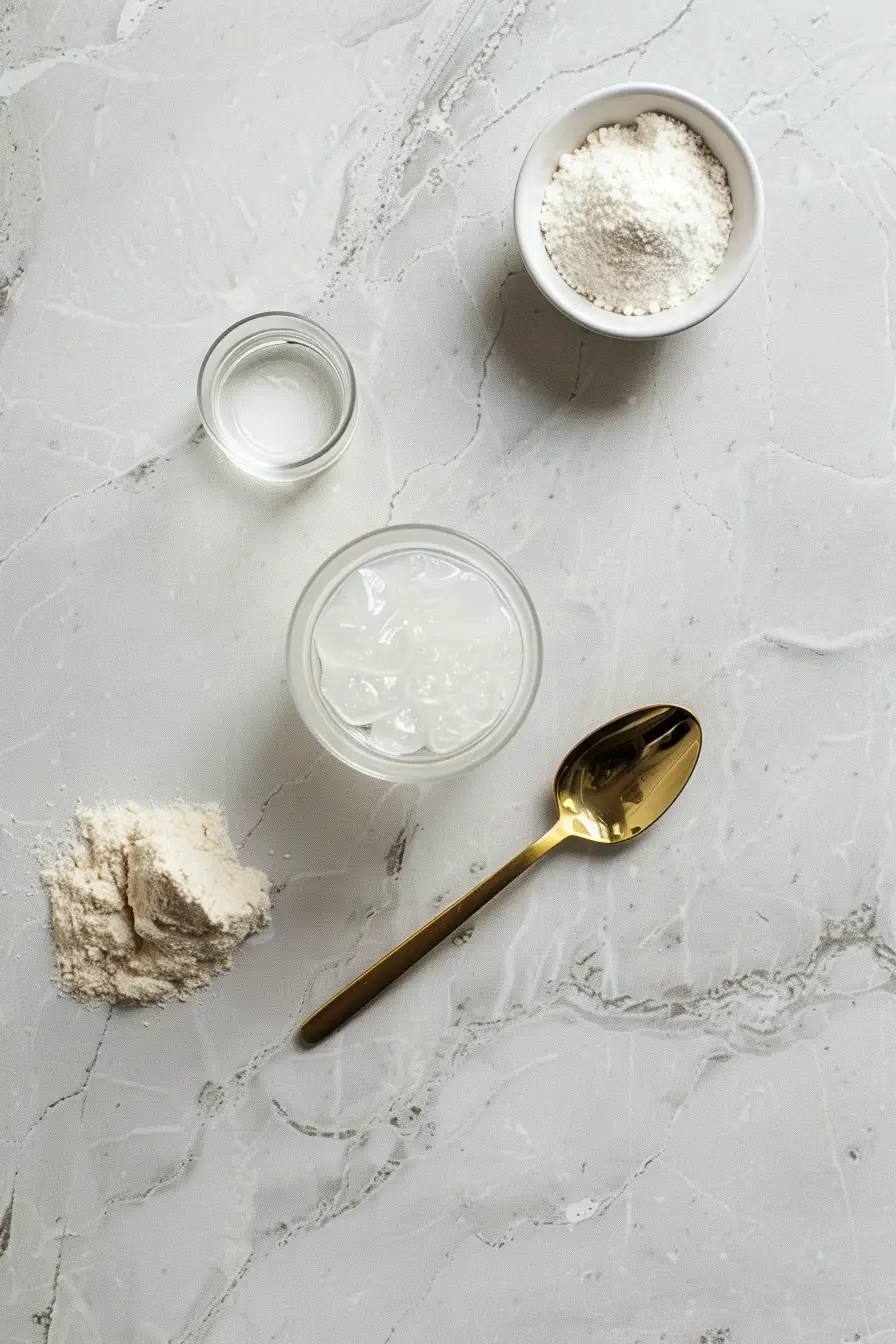 gelatin-trick-recipe-card-modern Flat lay of gelatin drink ingredients on modern concrete countertop