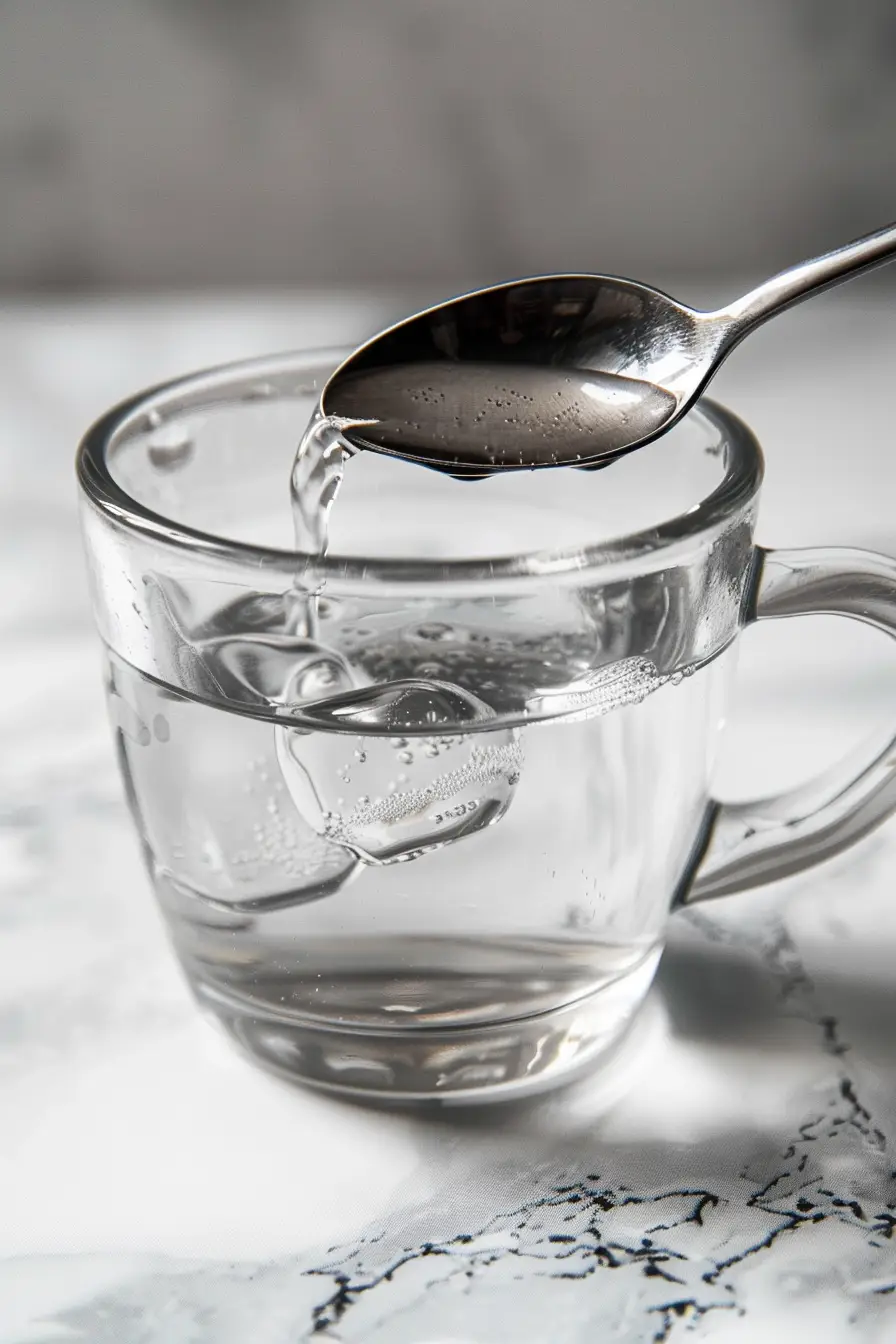 how-to-make-gelatin-trick-step-modern Stainless steel spoon stirring unflavored gelatin in warm water