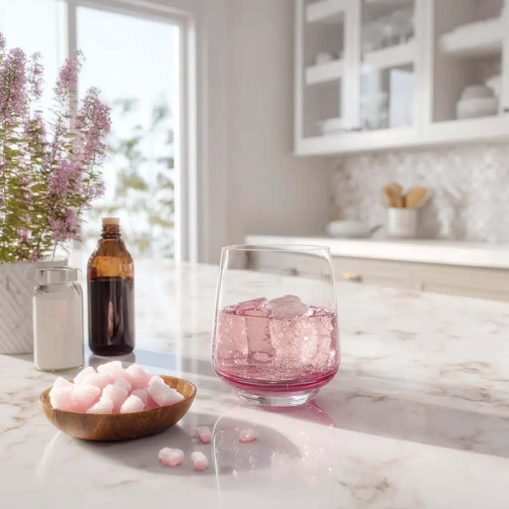 Mark Hyman Gelatin Trick – The Truth Behind the Viral Recipe 1 Ingredients for the Mark Hyman Gelatin Trick on a bright modern marble kitchen counter