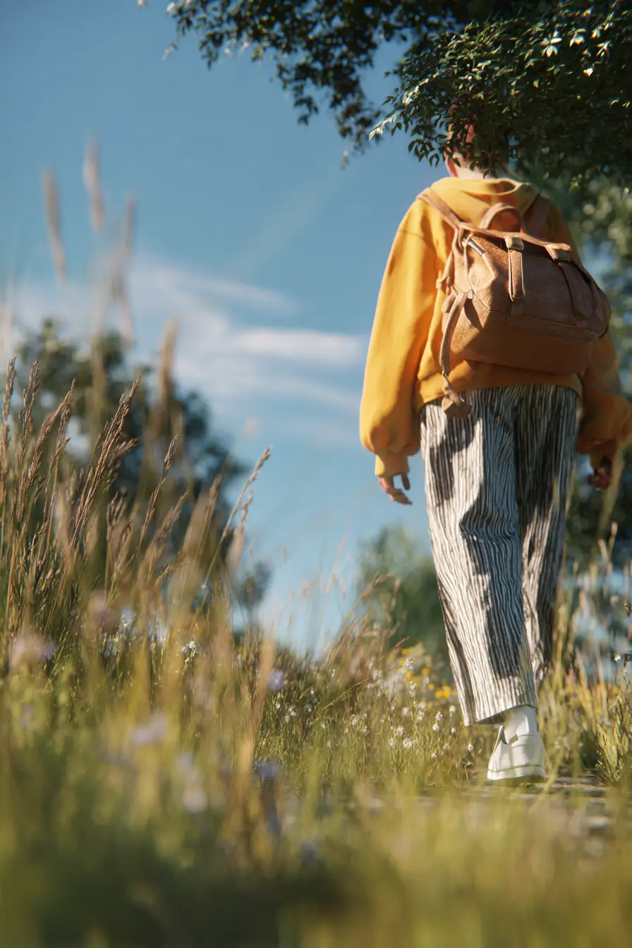 Midday Walk for Weight Loss person walking outdoors after lunch as part of a weight loss daily routine