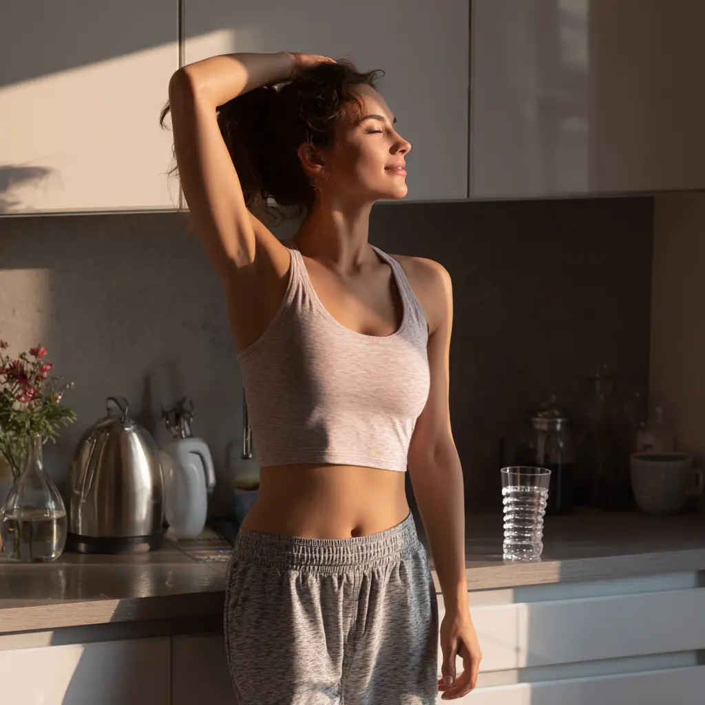 Weight Loss Daily Routine: Simple Habits That Transform Your Day 1 woman starting her weight loss daily routine with morning sunlight and hydration