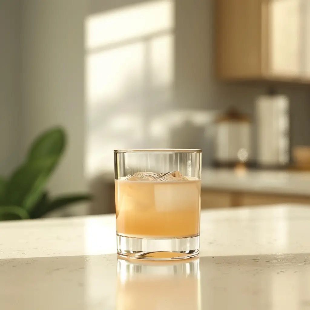 What Is the Gelatin Trick? The Viral Protein Trend Everyone’s Talking About 1 A glass of unflavored gelatin drink on a modern white quartz countertop